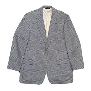 Vintage Brooks Brothers Blazer Linen Wool Silk Checked Made In USA 45 Long